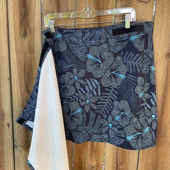 RIPSKIRT HAWAII Blue Tropical Floral WRAP SKIRT Length 2 Sz Large NWOT - Picture 4 of 7